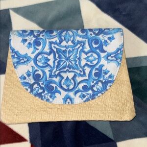 Dolce & Gabbana Light Blue Straw Weave Clutch Bag